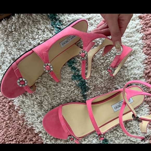 Jimmy Choo flamingo pink Naia crystal flat sandals - Picture 2 of 9